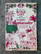 Load image into Gallery viewer, Souvenir Wine List of the World Famous Los Angeles Ambassador