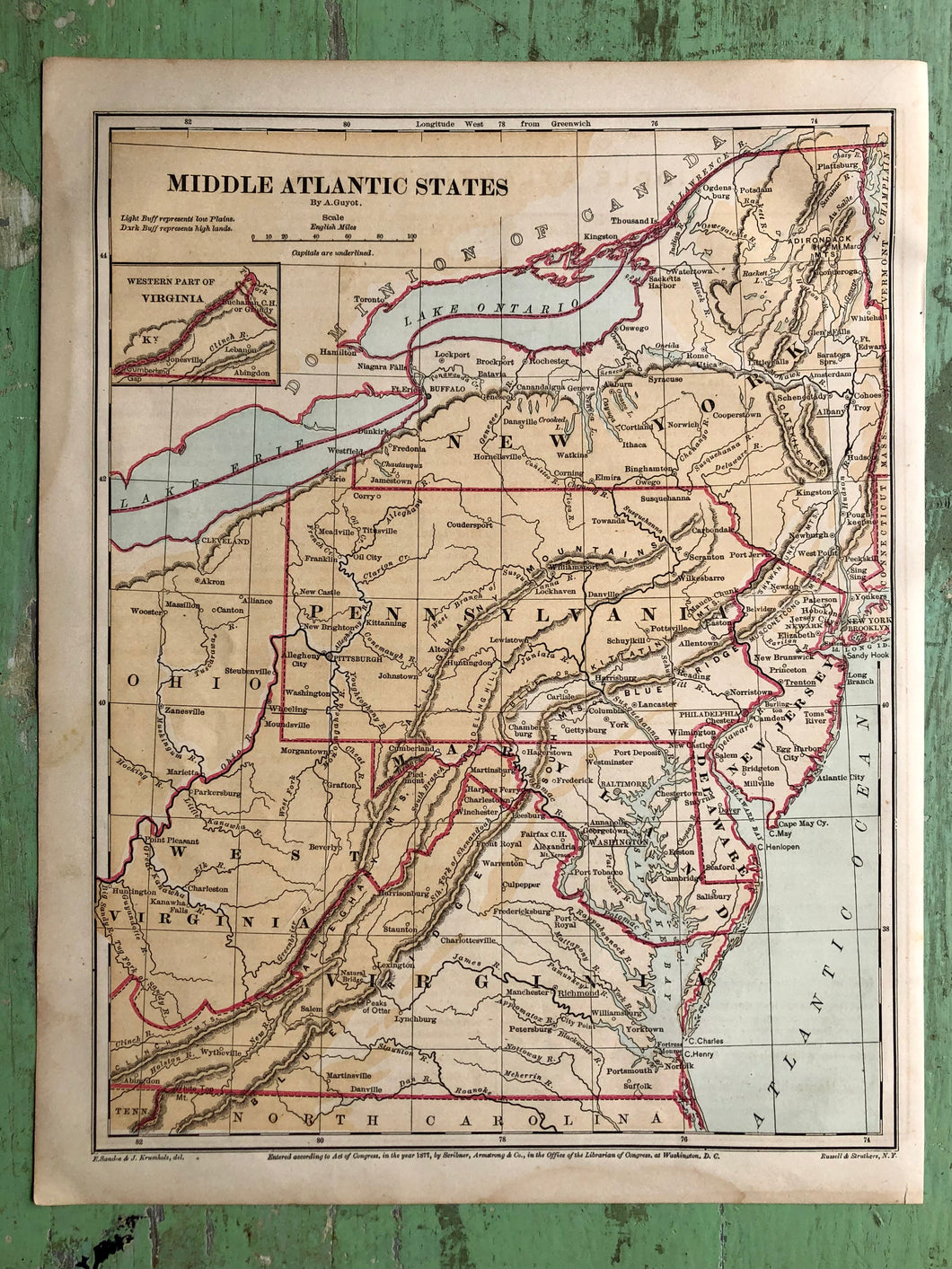 Map of Middle Atlantic States from Guyot's New Intermediate Geography