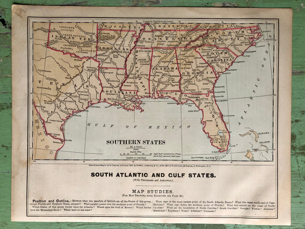 Map of South Atlantic and Gulf States from Guyot's New Intermediate Geography