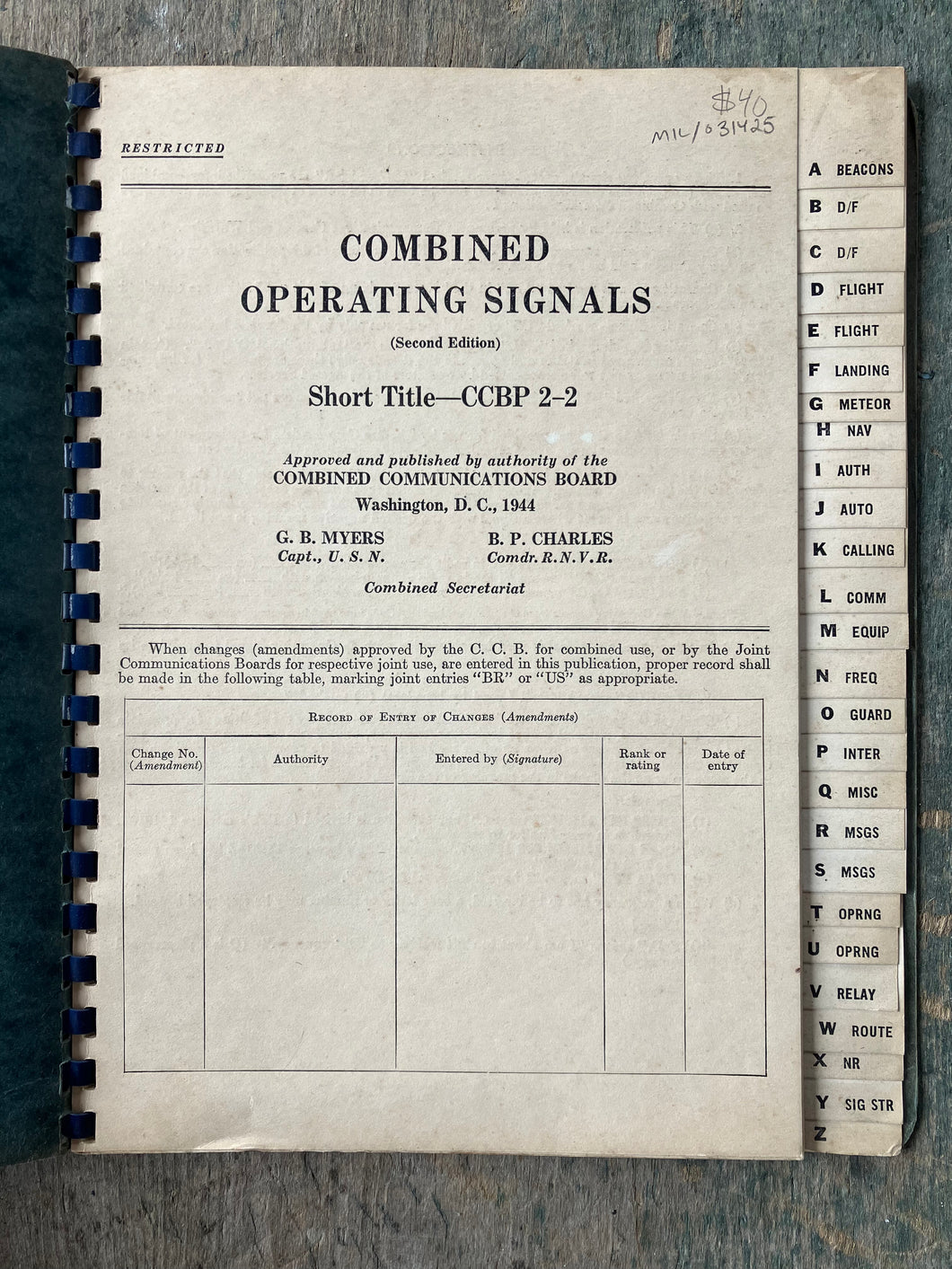 Combined Operating Signals (Second Edition) Short Title - CCBP 2-2. Restricted