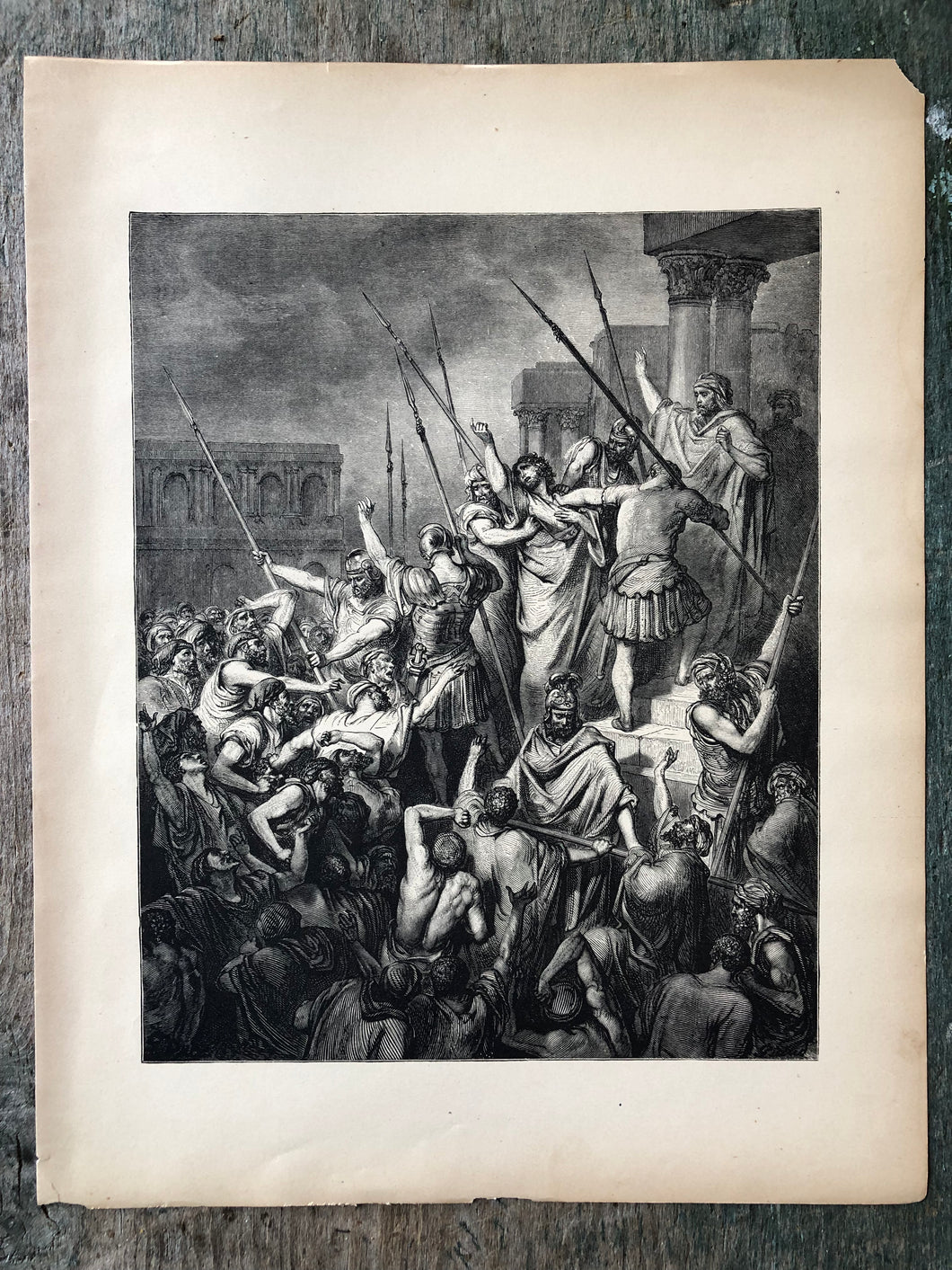 Paul Menaced by the Jews. Print from The Dore Bible Gallery by Gustave Dore