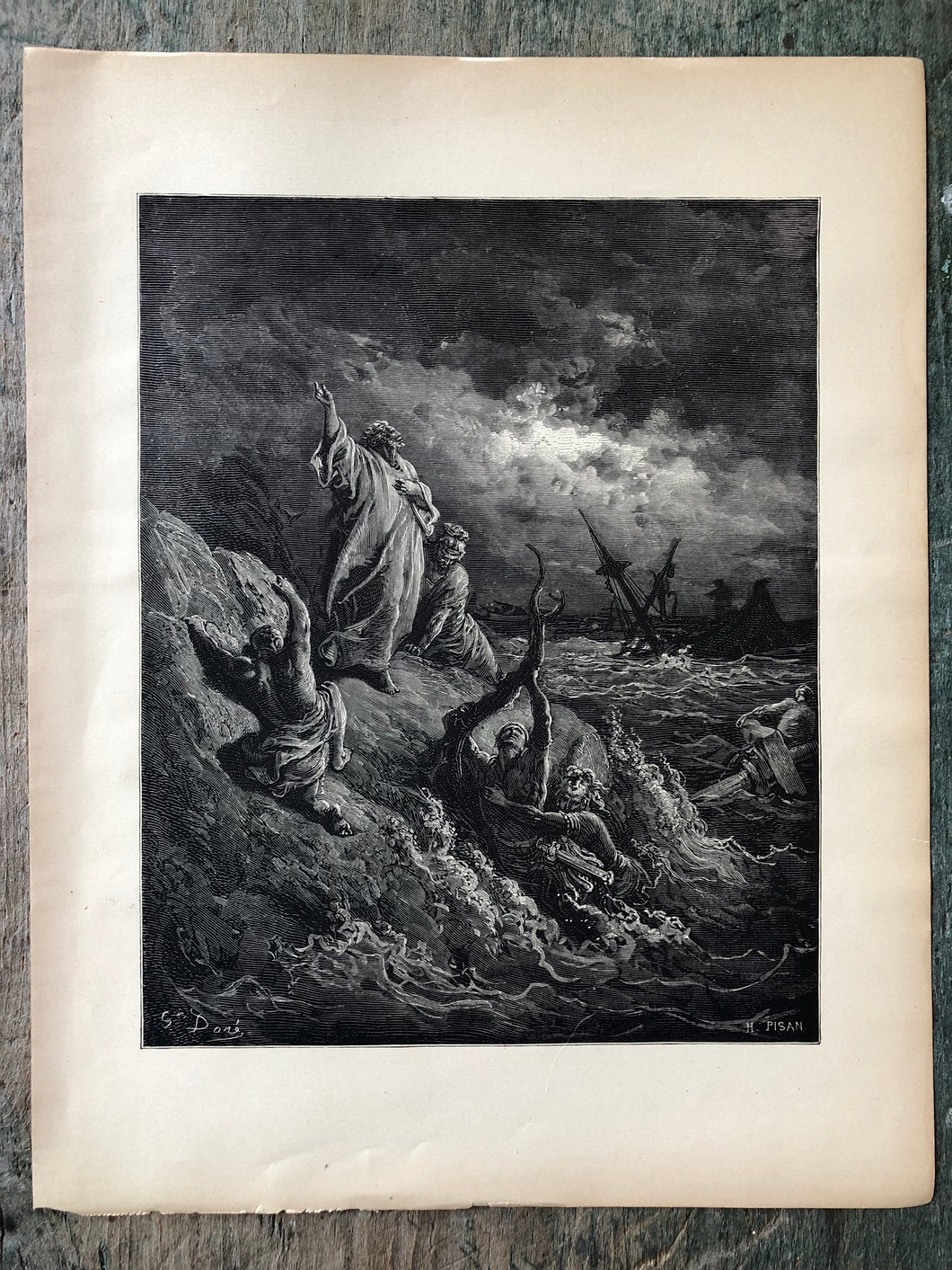 Paul's Shipwreck. Print from The Dore Bible Gallery by Gustave Dore