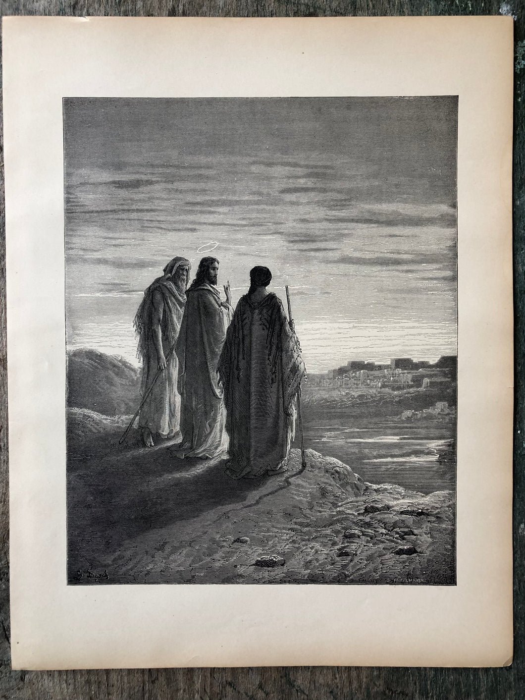 The Journey to Emmaus. Print from The Dore Bible Gallery by Gustave Dore