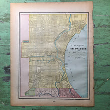 Load image into Gallery viewer, Double Sided Map of Chicago and Milwaukee from “Cram’s Universal Atlas Geographical, Astronomical and Historical&quot;
