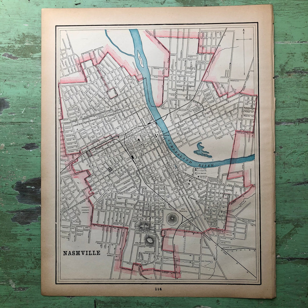 Double Sided Map of Nashville and Memphis from “Cram’s Universal Atlas Geographical, Astronomical and Historical