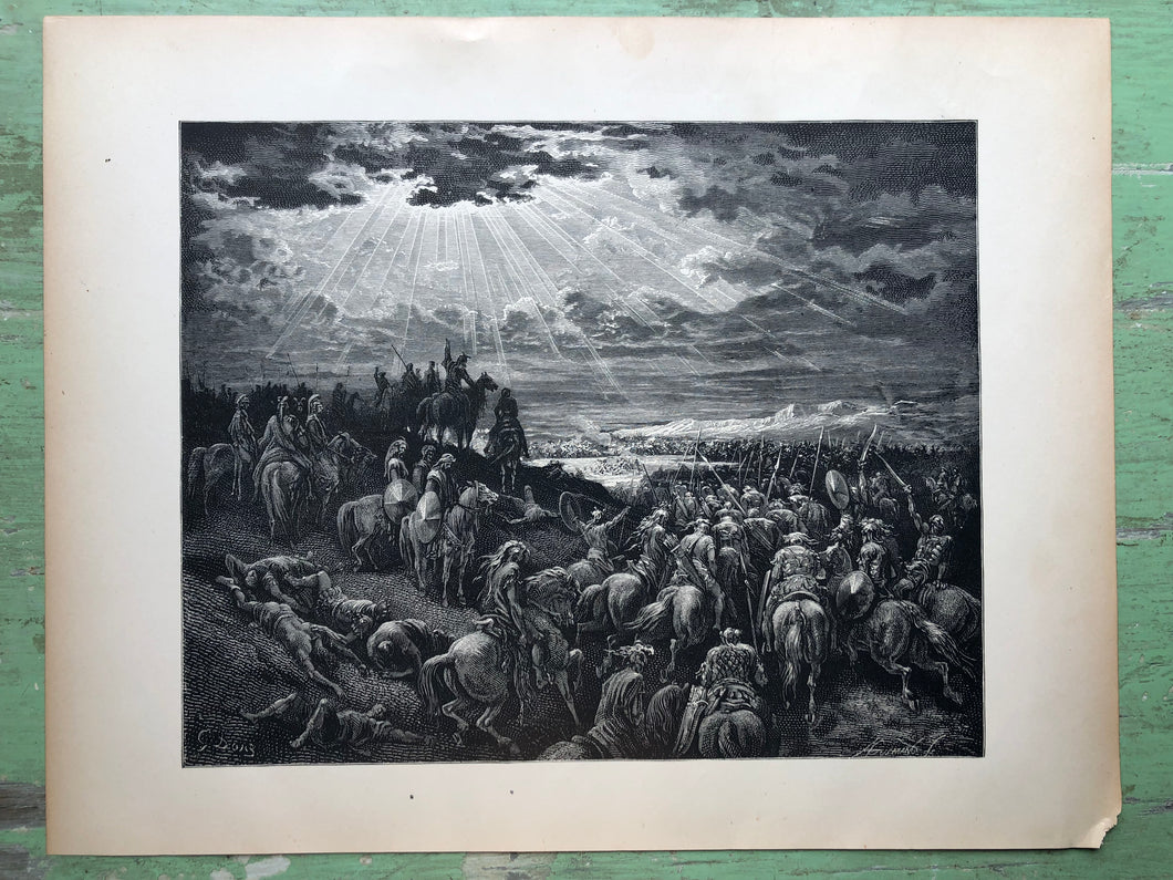 The War Against Gibeon. Print from The Dore Bible Gallery by Gustave Dore