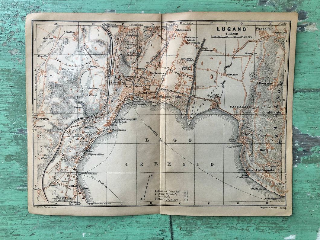 Map of Lugano from “Italy: Handbook for Travellers. First Part: Northern Italy” by Karl Baedeker