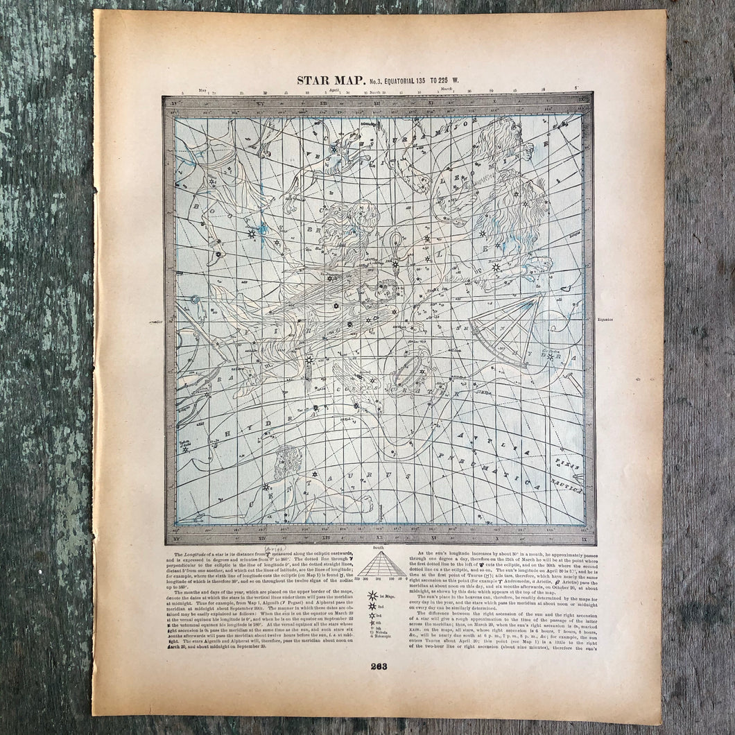 Double Sided Print of Star Maps from “Cram’s Universal Atlas Geographical, Astronomical and Historical