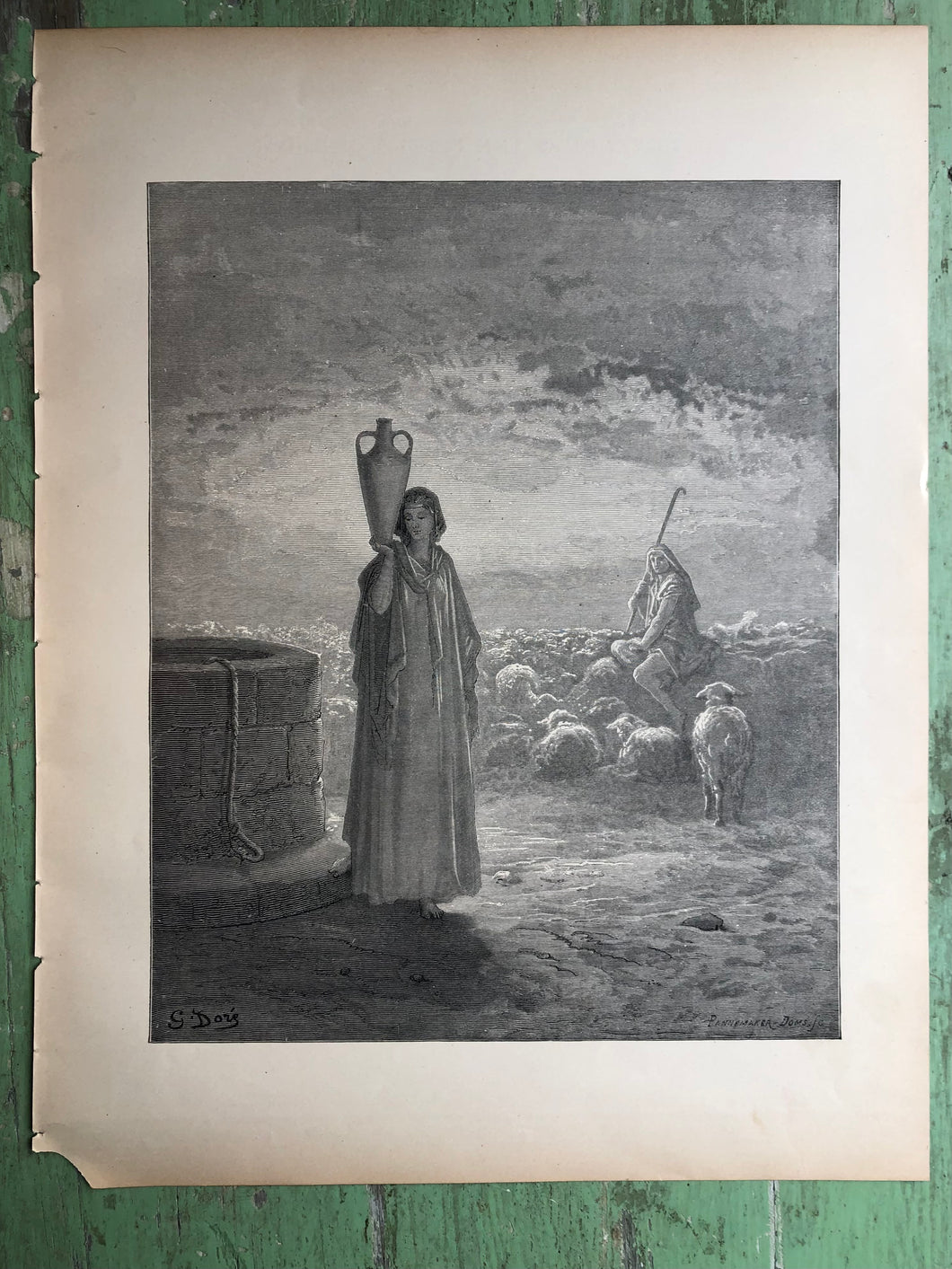 Jacob Tending the Flock of Laban. Print from The Dore Bible Gallery by Gustave Dore