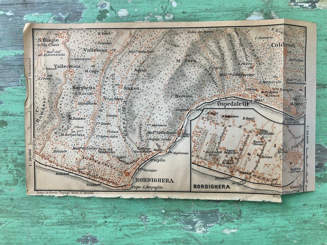 Map of Bordighera from “Italy: Handbook for Travellers. First Part: Northern Italy” by Karl Baedeker