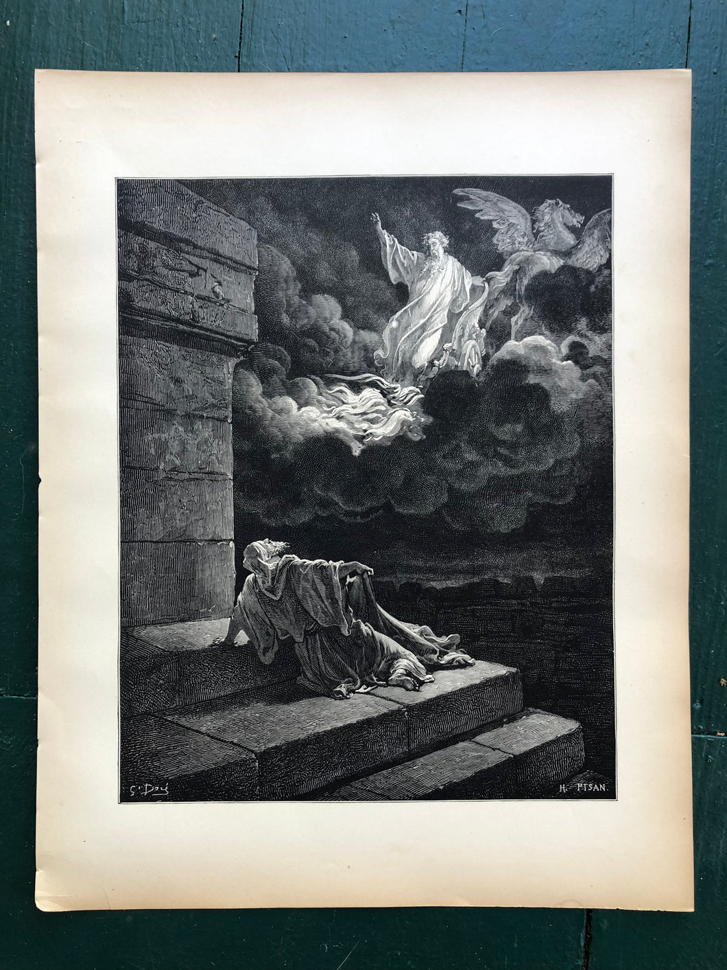Elijah’s Ascent in a Chariot of Fire. Print from The Dore Bible Gallery by Gustave Dore