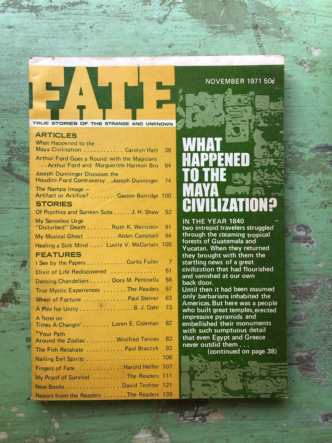 Fate: True Stories of the Strange and Unknown. November, 1971. Vol. 24 - No. 11 Issue No. 260