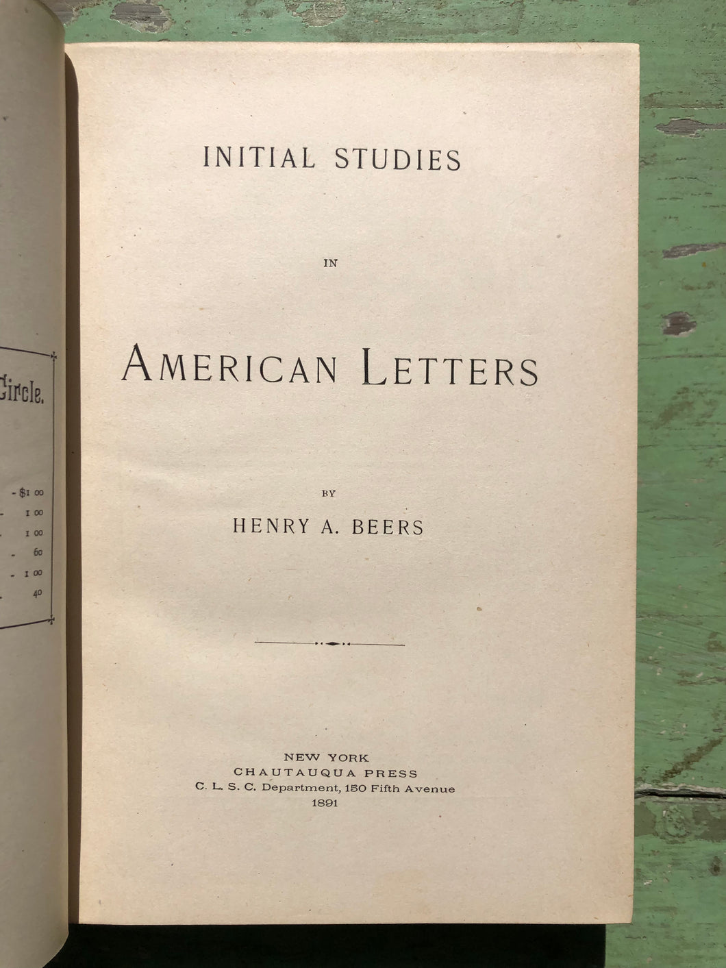 Initial Studies in American Letters. by Henry A. Beers