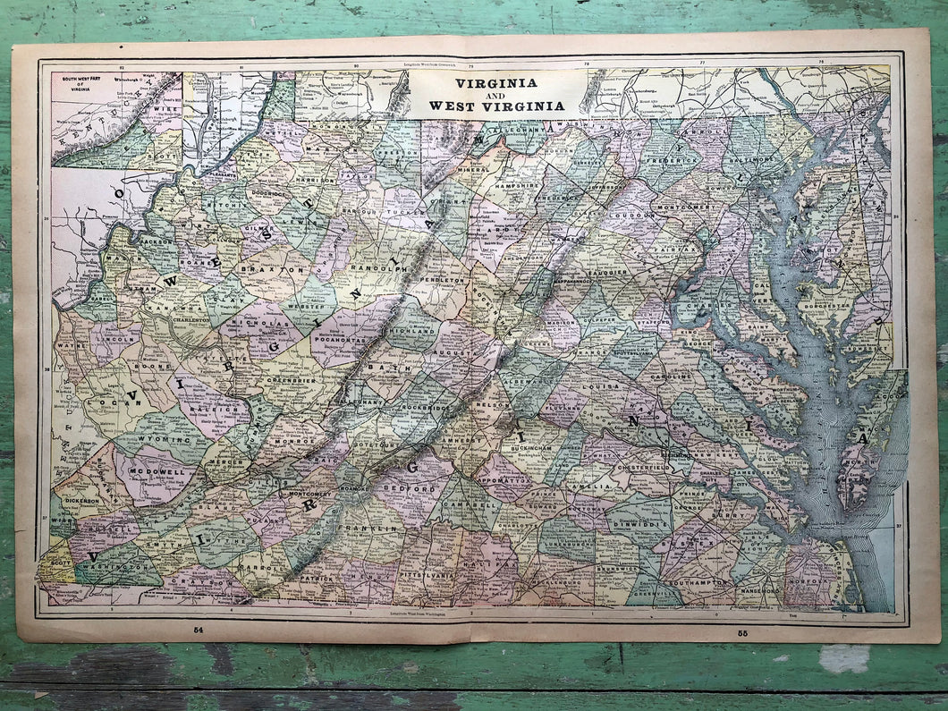 Map of Virginia and West Virginia from “Cram’s Universal Atlas Geographical, Astronomical and Historical