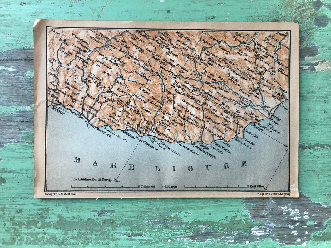 Map of Riviera Di Ponente from Alassio to Menton from “Italy: Handbook for Travellers. First Part: Northern Italy” by Karl Baedeker