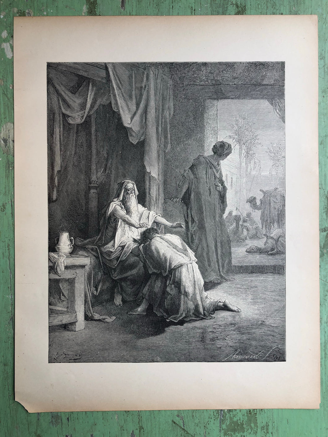 Isaac Blessing Jacob. Print from The Dore Bible Gallery by Gustave Dore