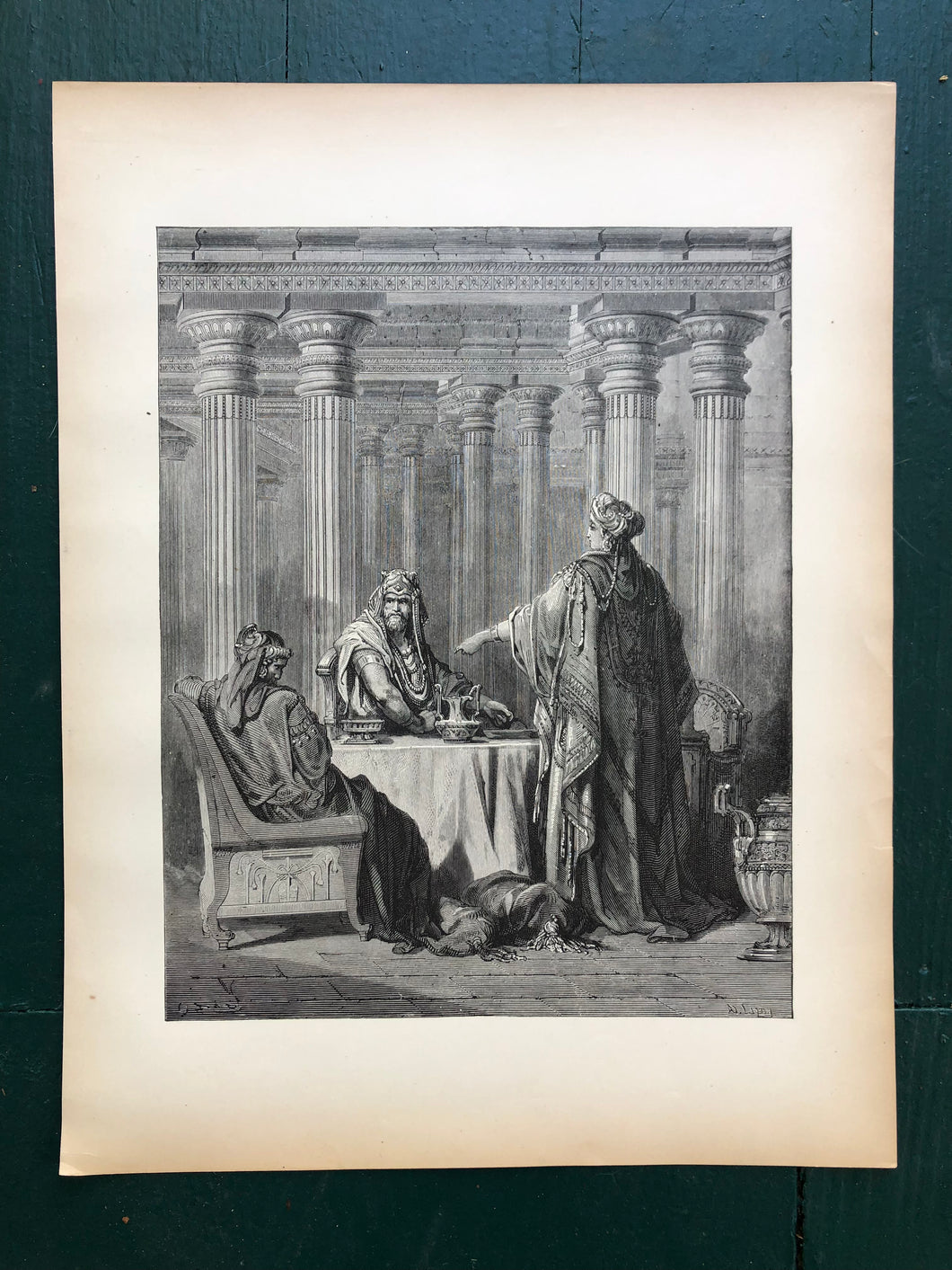 Esther Confounding Haman. Print from The Dore Bible Gallery by Gustave Dore