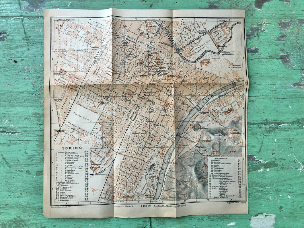 Map of Torino from “Italy: Handbook for Travellers. First Part: Northern Italy” by Karl Baedeker