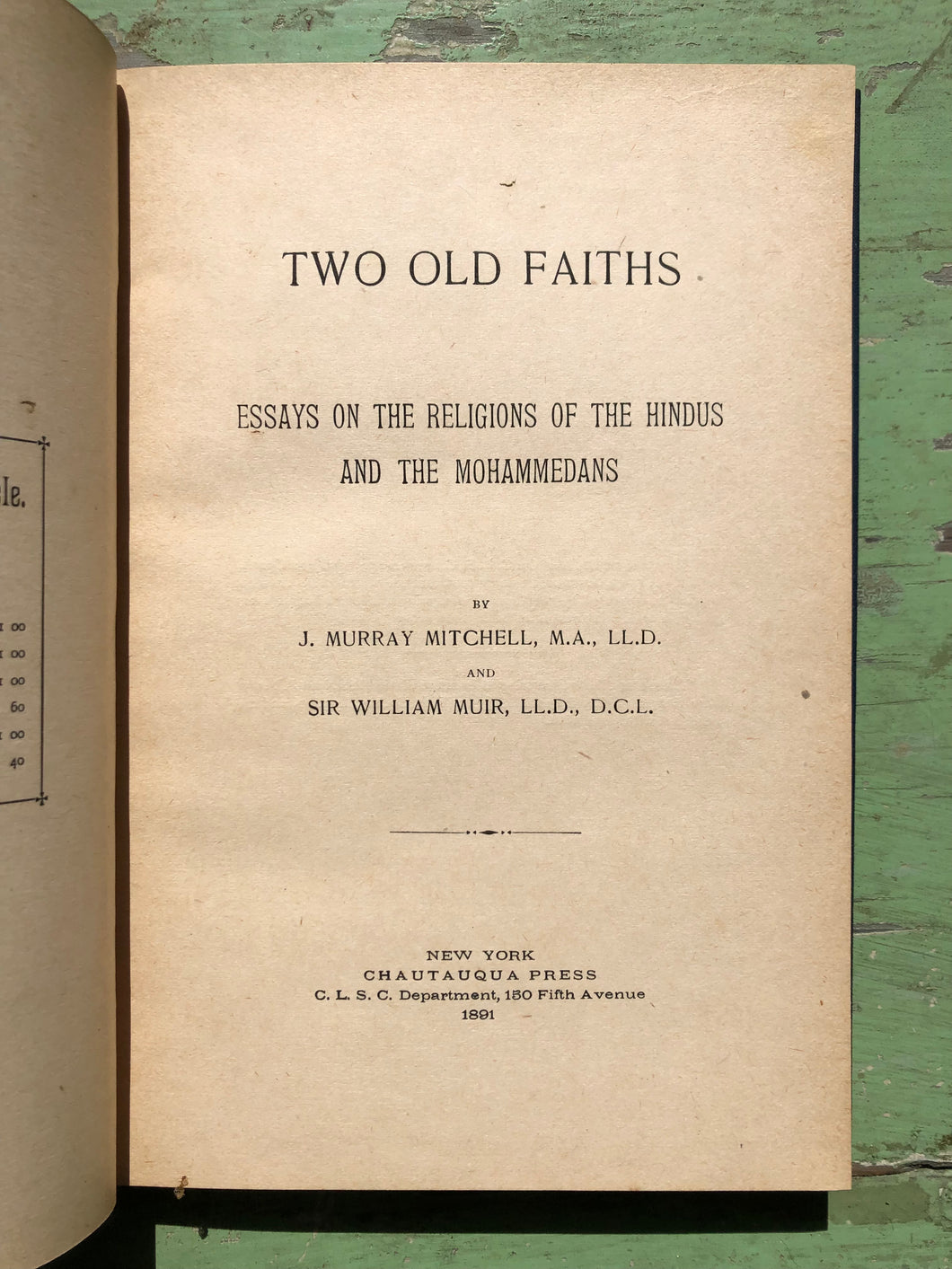 Two Old Faiths: Essays on the Religions of the Hindus and the Mohammedans. by J. Murray Mitchell and Sir William Muir