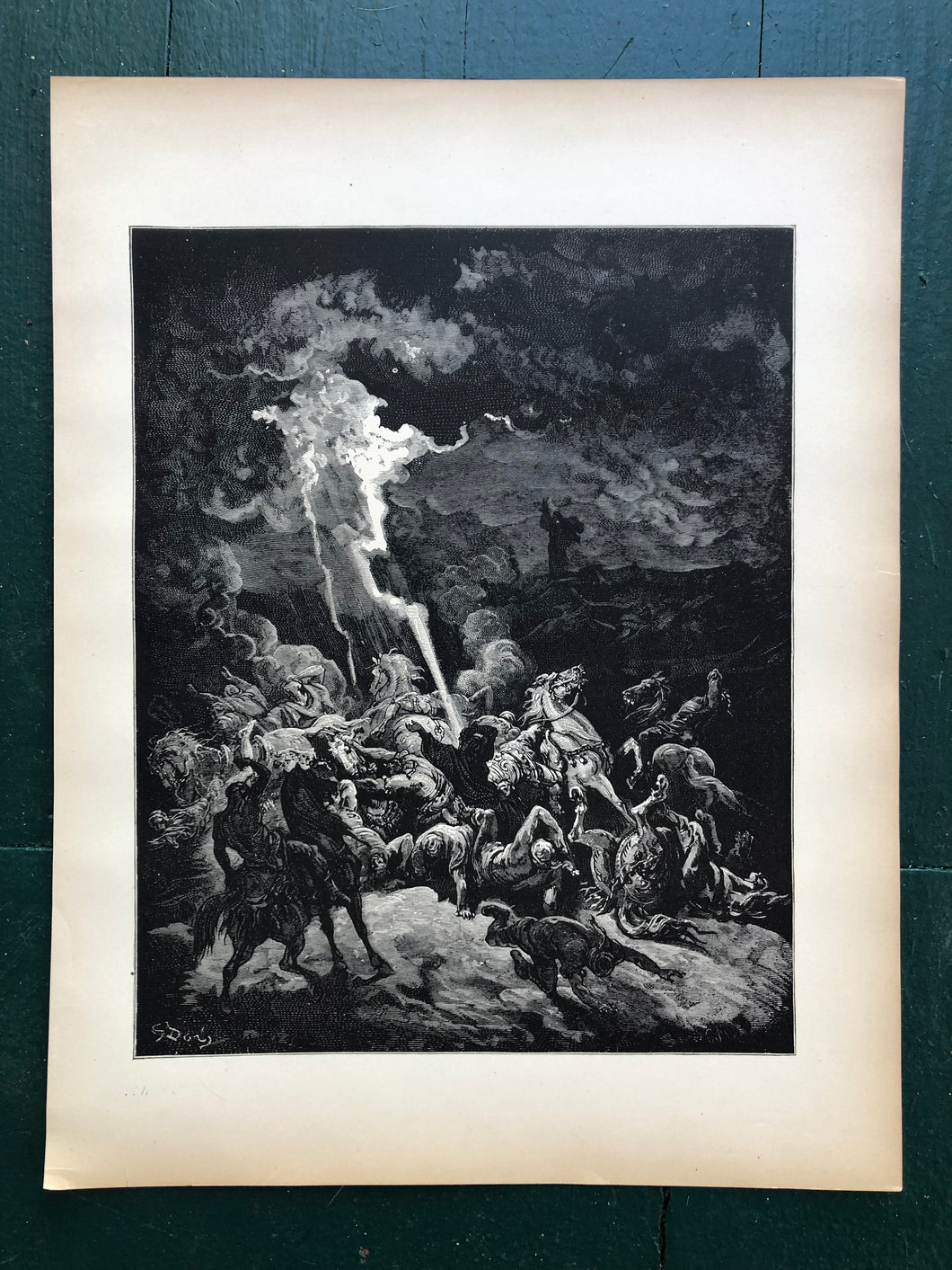 Elijah Destroying the Messengers of Ahaziah. Print from The Dore Bible Gallery by Gustave Dore