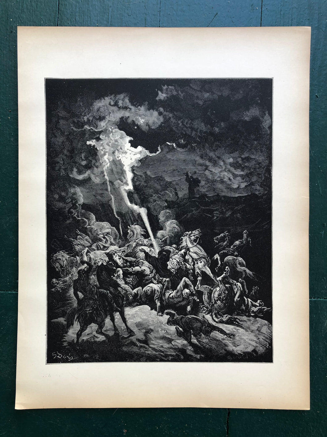 Elijah Destroying the Messengers of Ahaziah. Print from The Dore Bible Gallery by Gustave Dore