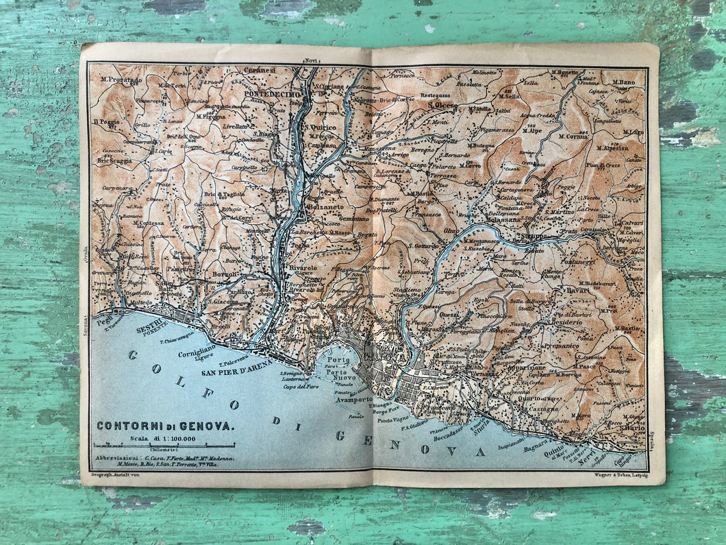 Map of the Environs of Genoa from “Italy: Handbook for Travellers. First Part: Northern Italy” by Karl Baedeker