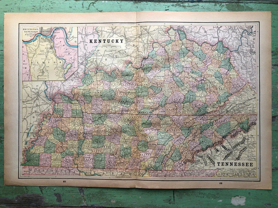 Map of Kentucky and Tennessee from “Cram’s Universal Atlas Geographical, Astronomical and Historical